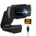 AUOSHI 4K/8MP Ultra HD Webcam With Noise-Canceling Mic, Plug and Play USB Camera for Pro Streaming/Meeting/Gaming PC/Desk Top, Black