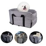 AUOSHI Dog Car Seat for Small Dogs, Pet Booster Seat, Fully Detachable and Washable, with Clip-on Safety Leash, Adjustable Straps for Small Pets up to 12lbs, Travel Carrier Bed, Grey