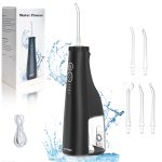 AUOSHI Water Flosser Portable Cordless Oral Irrigator , 4 Modes 5 Tips Rechargeable IPX7 Waterproof Teeth Cleaner for Home and Travel 300ML Black