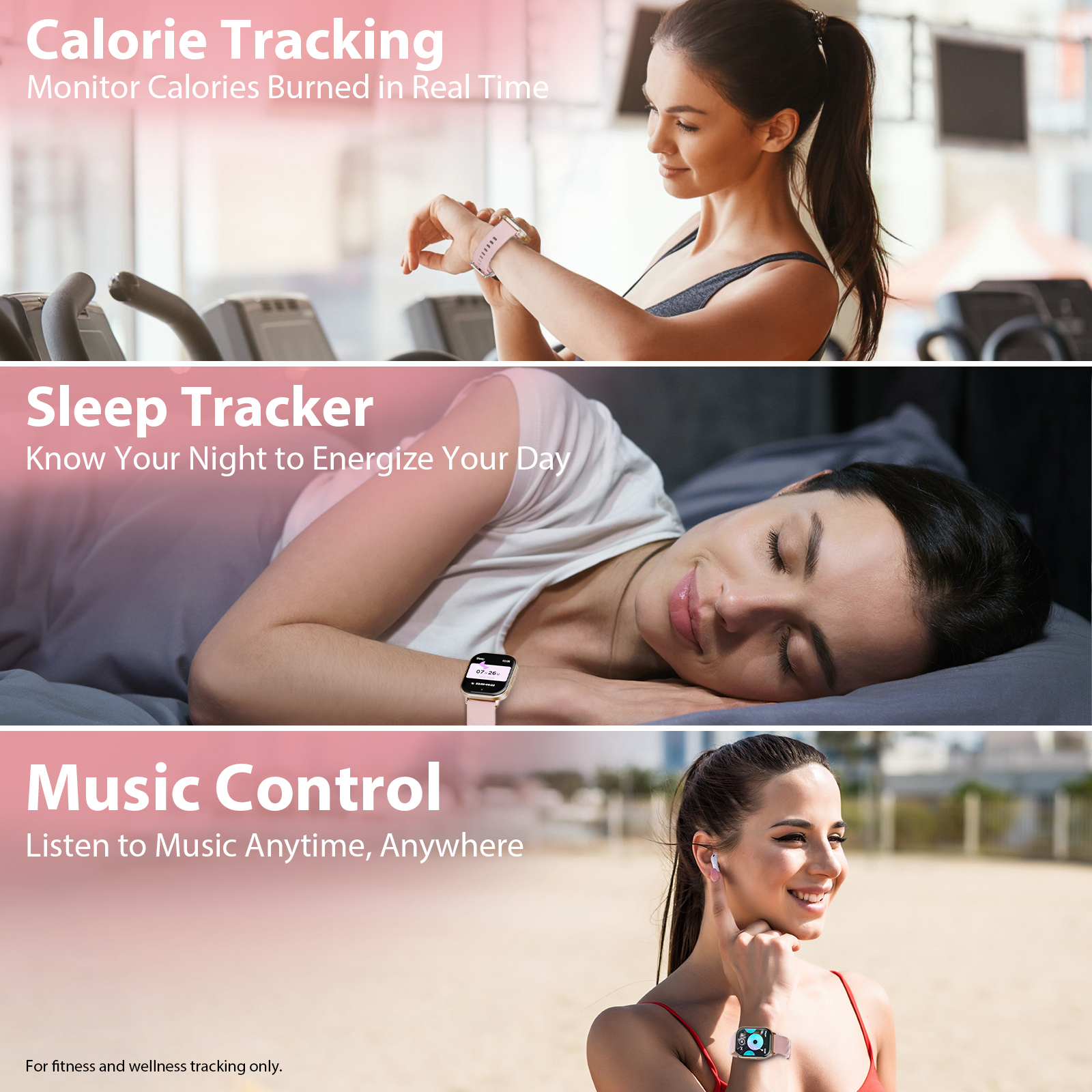 (2 pack) AUOSHI Smart Watch fits for Android & iPhone (Bluetooth Answer/Make Calls), 2.01 inch IP68 Waterproof Tracking Fitness, Sleep Monitor/Pedometer/Calories,Multiple Sports Modes,Pink - Image 5