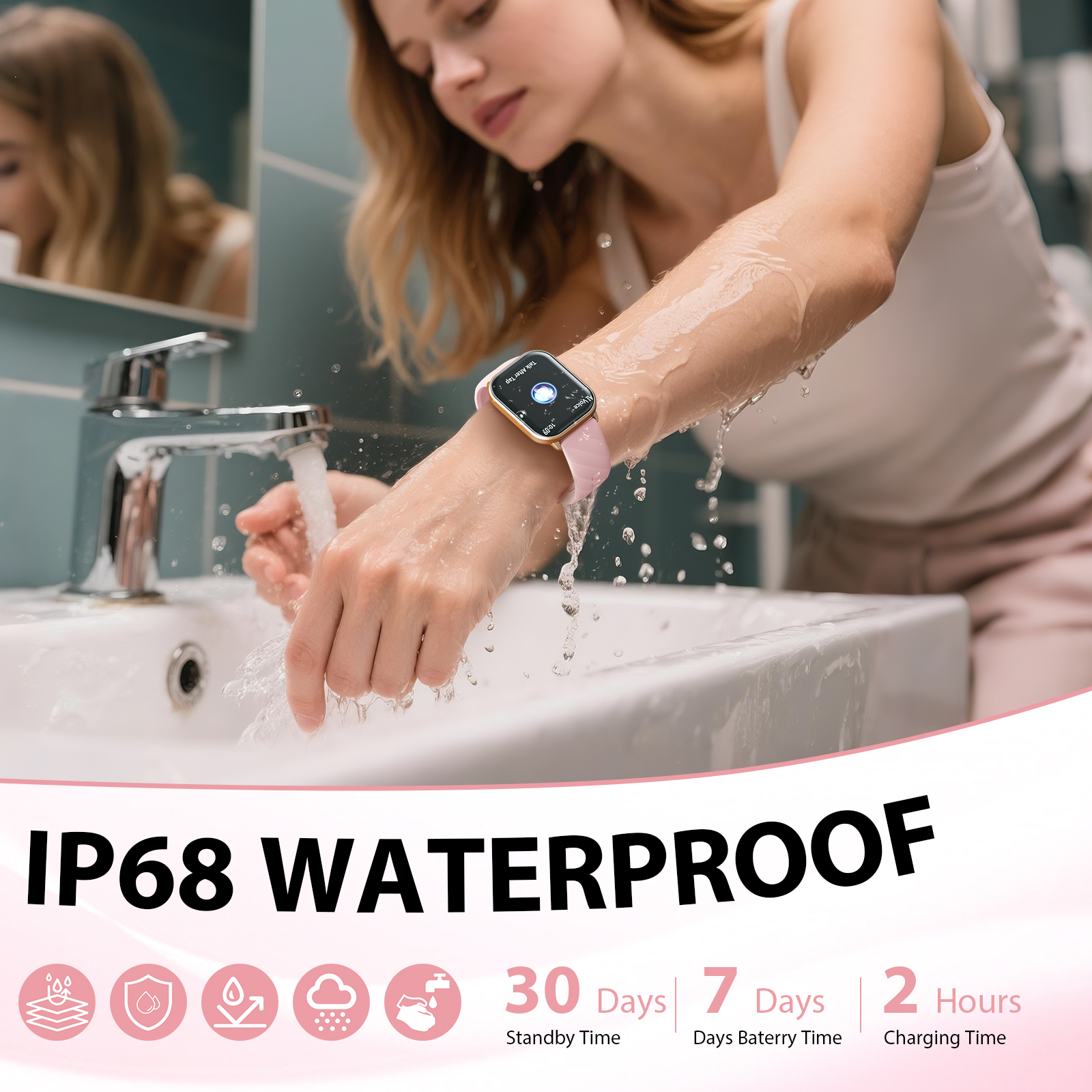 (2 pack) AUOSHI Smart Watch fits for Android & iPhone (Bluetooth Answer/Make Calls), 2.01 inch IP68 Waterproof Tracking Fitness, Sleep Monitor/Pedometer/Calories,Multiple Sports Modes,Pink - Image 6