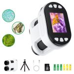 Kids Microscopes，AUOSHI Binoculars for Kids & Adults，1000X Handheld Kids Microscope with 6 LED Lights Slide Kit，2'' LCD Screen Digital Microscope Photo and Video with Telescope Function with 32G Card