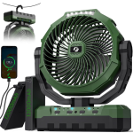 Camping Fan with 22000mAh Battery, 3 Speed Settings, LED Light, Hanging Hook, USB/Type-C Rechargeable, Portable Outdoor Fan for Tent, RV, Hiking, Power Outage, Emergency, and Indoor Use