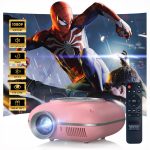 AUOSHI Projector 4K 1080P Supported, Mini Projector for Bedroom/Dorm, Portable Bluetooth Projector Compatible with iOS/Android/PC/HDMI/USB, Pink