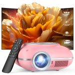 AUOSHI Projector 4K 1080P Supported, Mini Projector for Bedroom/Dorm, Portable Bluetooth Projector Compatible with iOS/Android/PC/HDMI/USB, Pink
