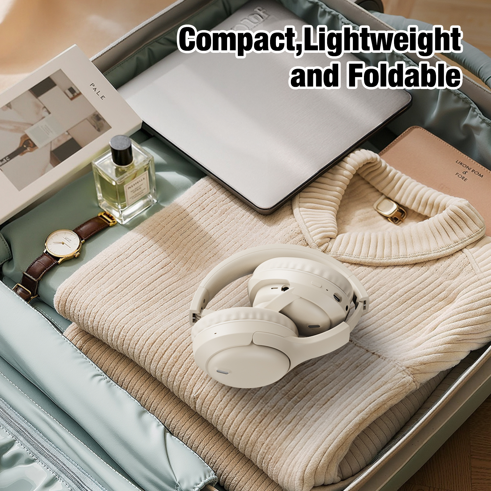 AUOSHI Headphone, A18 Active Noise Cancelling Headphones,Upgraded Wireless Bluetooth 5.3 Over-Ear Headphones with Microphone, White - Image 7