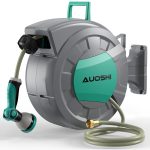 AUOSHI Retractable Garden Hose Reel 1/2" 50ft Automatic Hose Reel with 10-Pattern Spray Nozzle, UV-Resistant PVC Hose, Wall-Mounted with 180° Swivel Bracket
