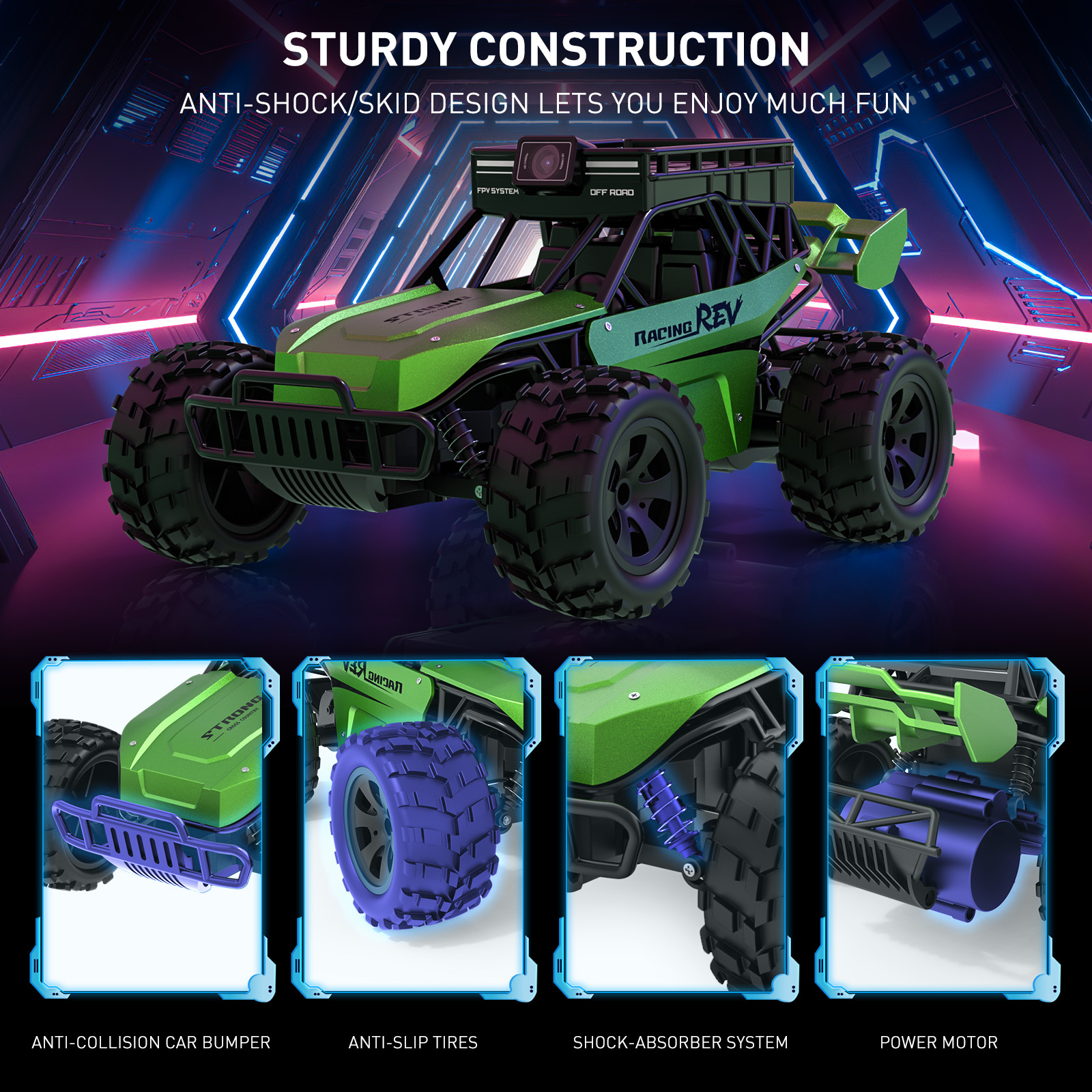 AUOSHI RC Car with 1080P FPV Camera, Remote Control & APP Voice Talk, 5G WiFi, 2 Batteries, Waterproof Off-Road Toy, Upgraded with Alloy Shocks, Gift for Kids, Teens & Beginners - Image 4