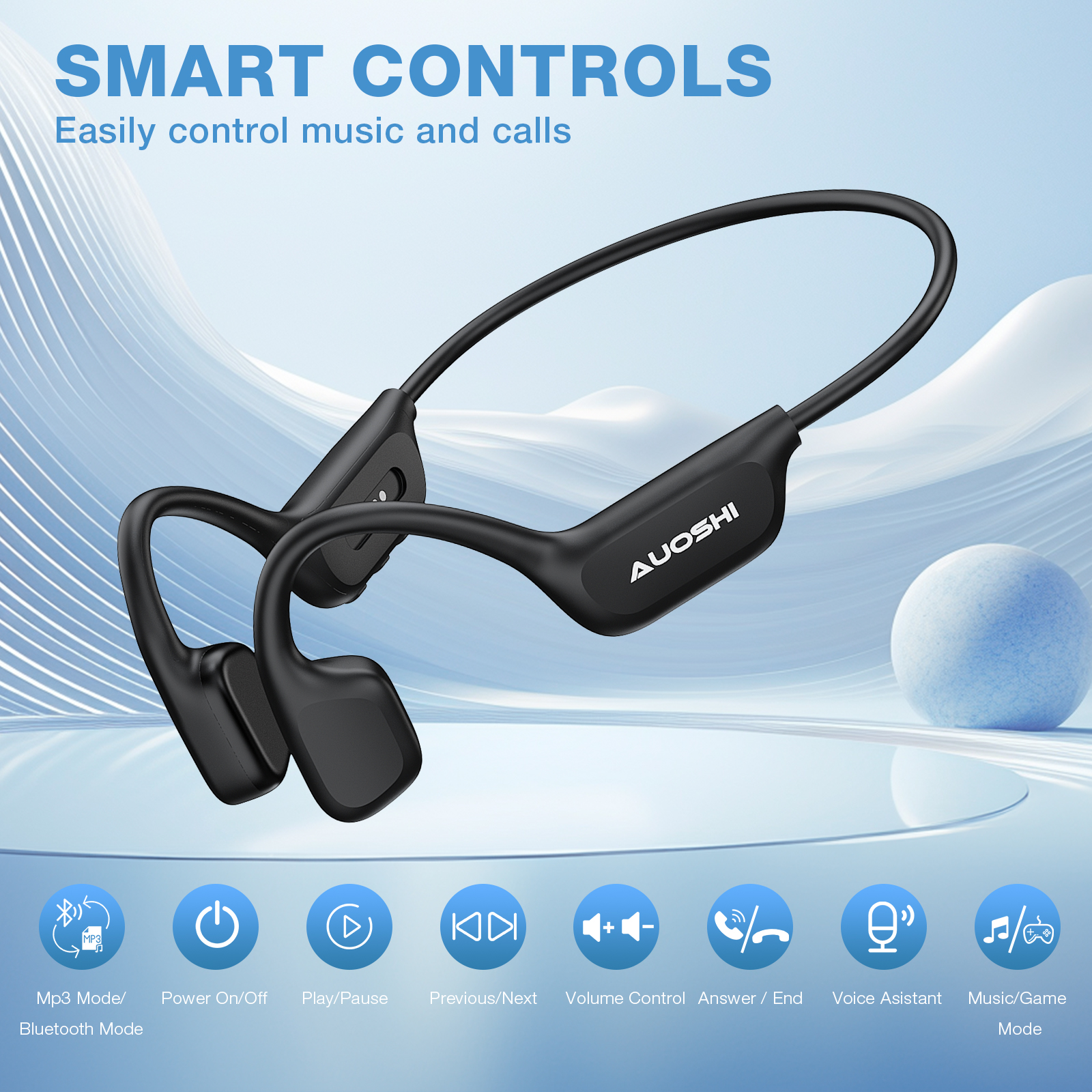 AUOSHI IP68 Waterproof Open Ear Bone Conduction Headphones, Wireless Bluetooth 5.3 Headset with Built-in 32GB Music Player, Underwater Sports Headphones for Swimming,Running,Cycling Workout Gym,Black - Image 4