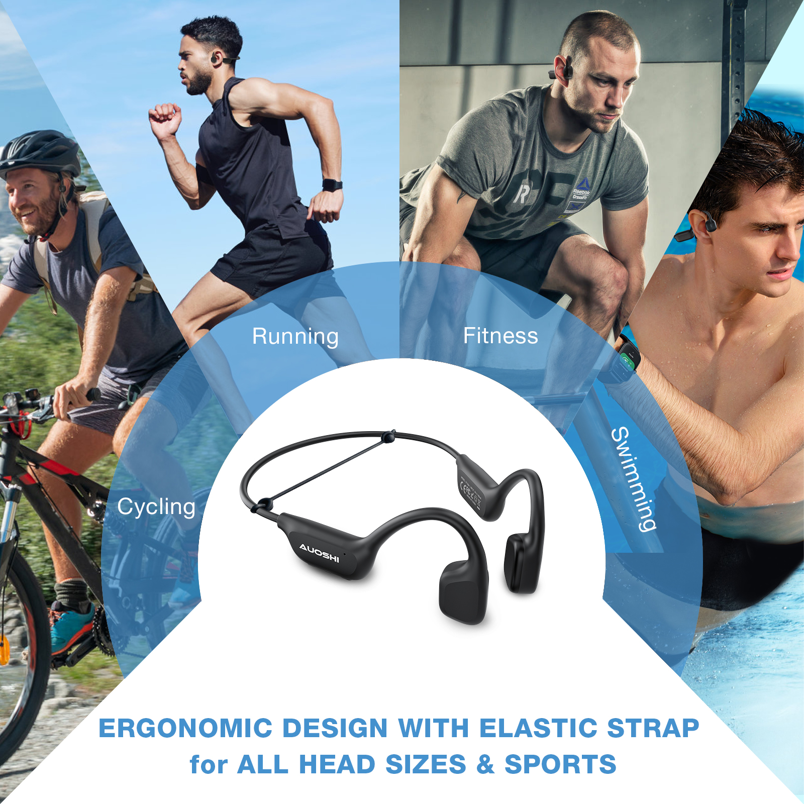 AUOSHI IP68 Waterproof Open Ear Bone Conduction Headphones, Wireless Bluetooth 5.3 Headset with Built-in 32GB Music Player, Underwater Sports Headphones for Swimming,Running,Cycling Workout Gym,Black - Image 6