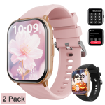 (2 pack) AUOSHI Smart Watch fits for Android & iPhone (Bluetooth Answer/Make Calls), 2.01 inch IP68 Waterproof Tracking Fitness, Sleep Monitor/Pedometer/Calories,Multiple Sports Modes,Pink