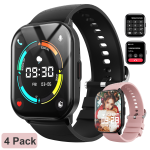 (4 pack) AUOSHI Smart Watch fits for Android & iPhone (Bluetooth Answer/Make Calls), 2.01 inch IP68 Waterproof Tracking Fitness, Sleep Monitor/Pedometer/Calories,Multiple Sports Modes,Black